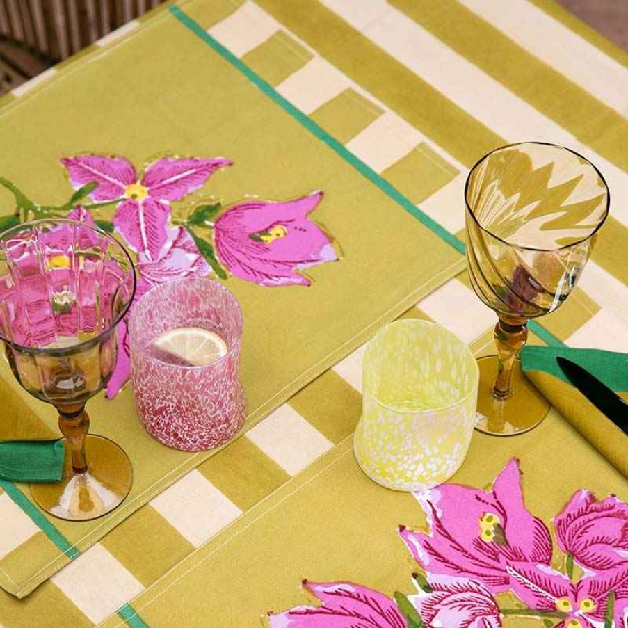 Home Decor ISSIMO Issimo X Lisa Corti Bougainvillea Mustard Stripes Square Tablecloth