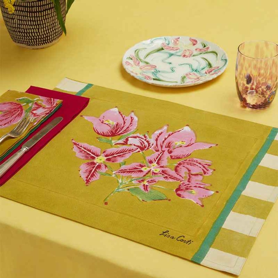 Home Decor ISSIMO Issimo X Lisa Corti Bougainvillea Mustard Stripes Placemat